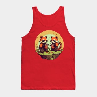 Cute Kawaii Redpanda Enjoying a Drink Tank Top